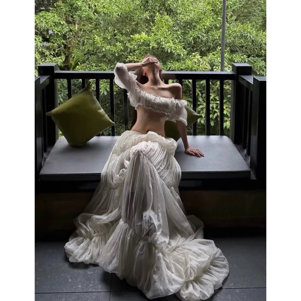 𝙎𝙞𝙖𝙮𝙪𝙣 𝘿𝙧𝙚𝙨𝙨 - Set Áo Kiểu Tay Phồng Phối Chân Váy Dài Bồng Bềnh