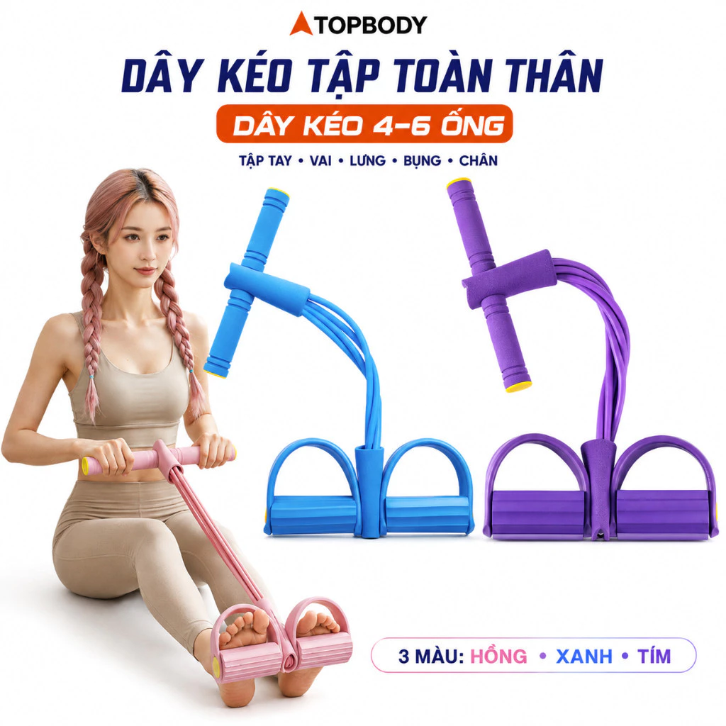Dây Tập Bụng, Dây Kéo Kháng Lực Đàn Hồi 6 Ống Cao Su Tập Thể Dục TOPBODY- DAKEO02