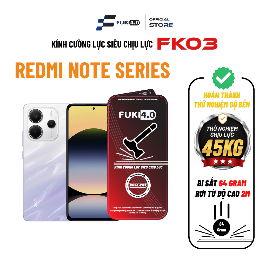 Kính cường lực 45KG FK03 cho Redmi Note 17 Promax 15 15 pro 14 13 Pro 12 12T 11 11T 10 Pro xiaomi
