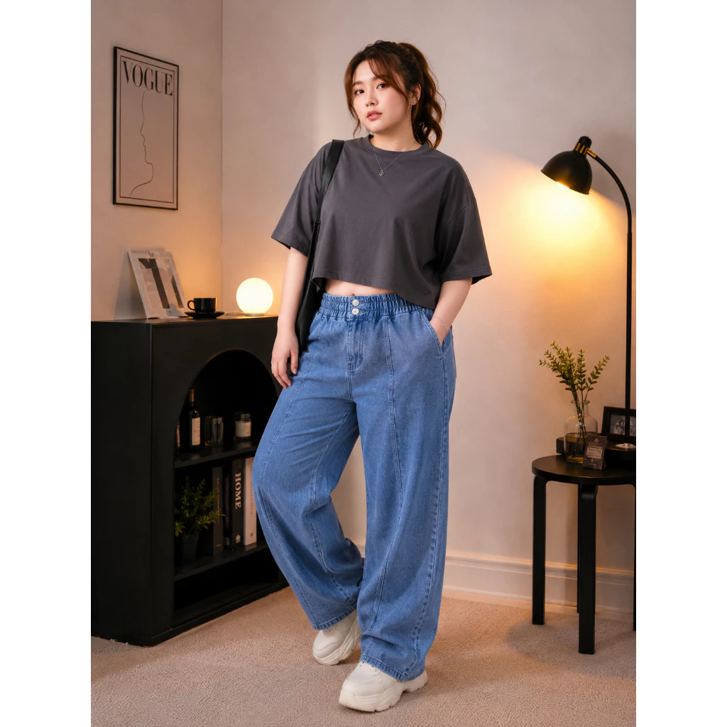 Quần Jean 2 Nút BIGSIZE Nữ 60-100KG | Quần Bò Form Rộng Cạp Cao Thời Trang Bigsize