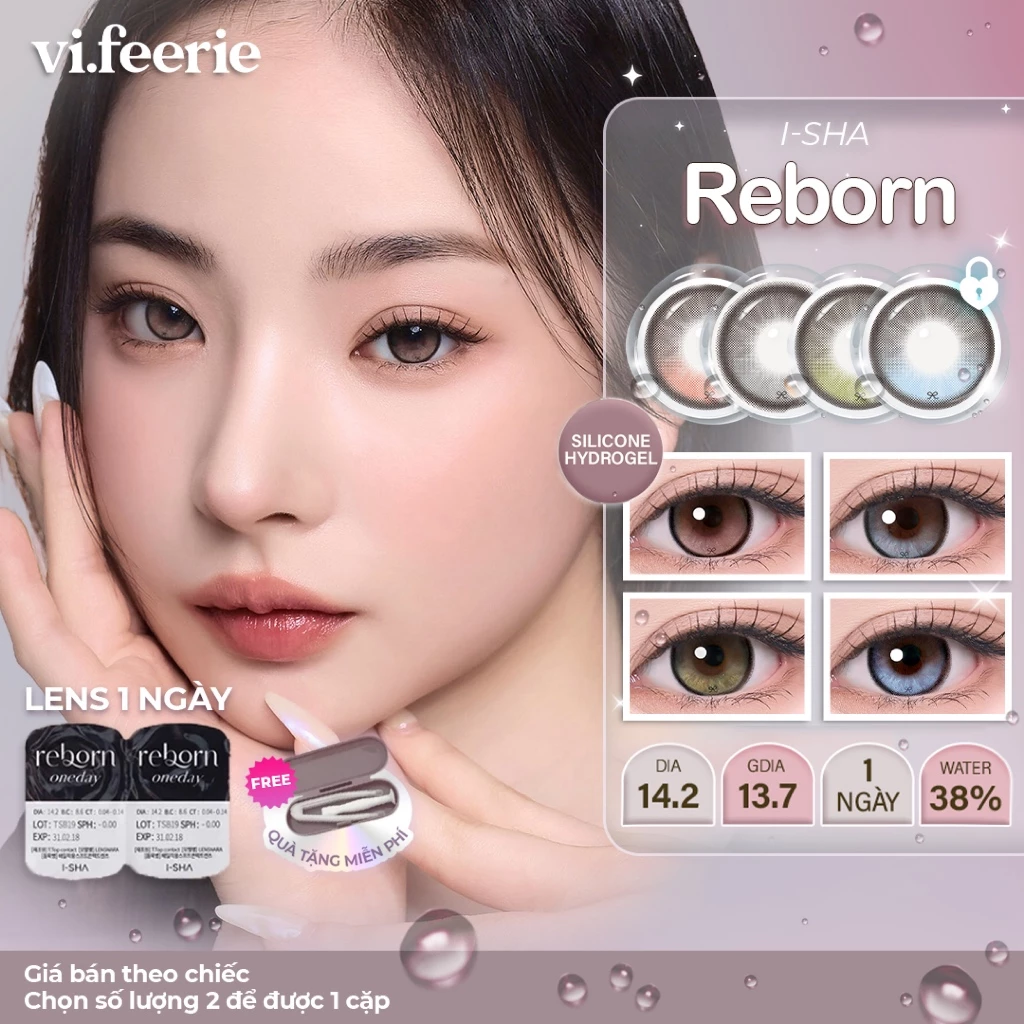 (I-SHA) Kính áp tròng (lens) filter khóa trục giãn tròng tự nhiên 1 ngày REBORN - Vi Feerie Lens