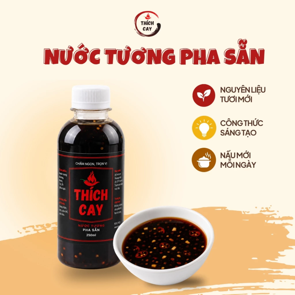 Nước tương pha sẳn Thích Cay, chấm ngon trộn vị, ăn chay dùng được