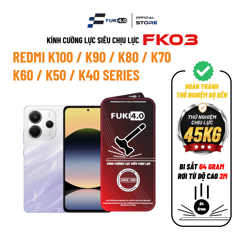 Kính cường lực 45KG FK03 cho Xiaomi Redmi K100 K90 K90 PRO K80 K80 ULTRA K70 K70E K60 K60 GAMING K50 K40