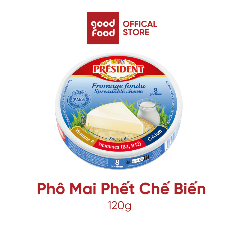 [Quà tặng] Phô mai cao cấp President hộp 8 miếng, ăn liền, nhập khẩu từ Pháp, bổ sung Canxi, Vitamin A,B,B12
