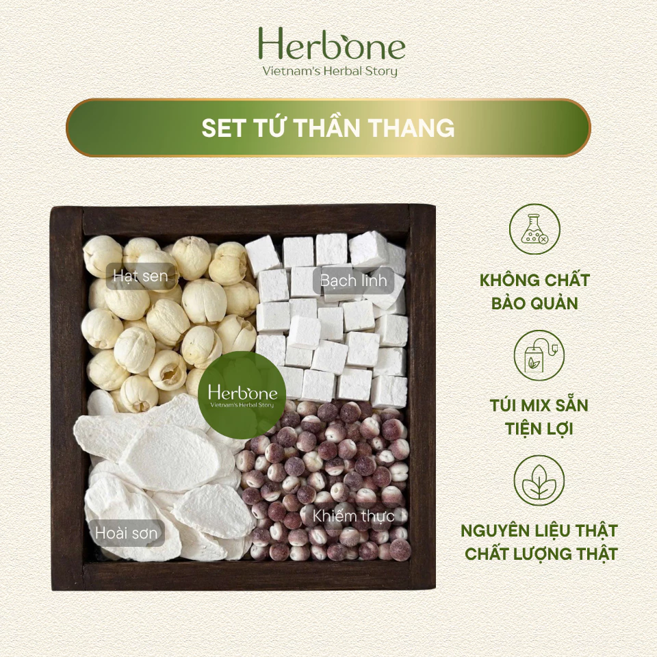 Set Tứ Thần Thang Bổ Tỳ Vị, Cải Thiện Tiêu Hoá, Dưỡng Da Hồng Hào, Nấu Canh, Pha Trà, Nấu Sữa Hạt