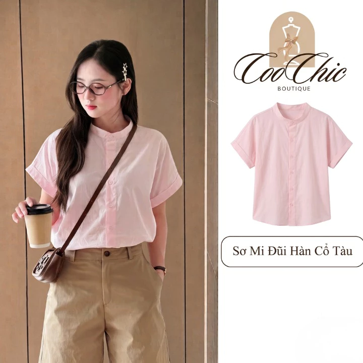Áo Sơ Mi Cổ Trụ Chất Thô Mềm Áo Sơ Mi Nữ Form Rộng Tôn Dáng Xinh Cho Nàng Thơ SM21