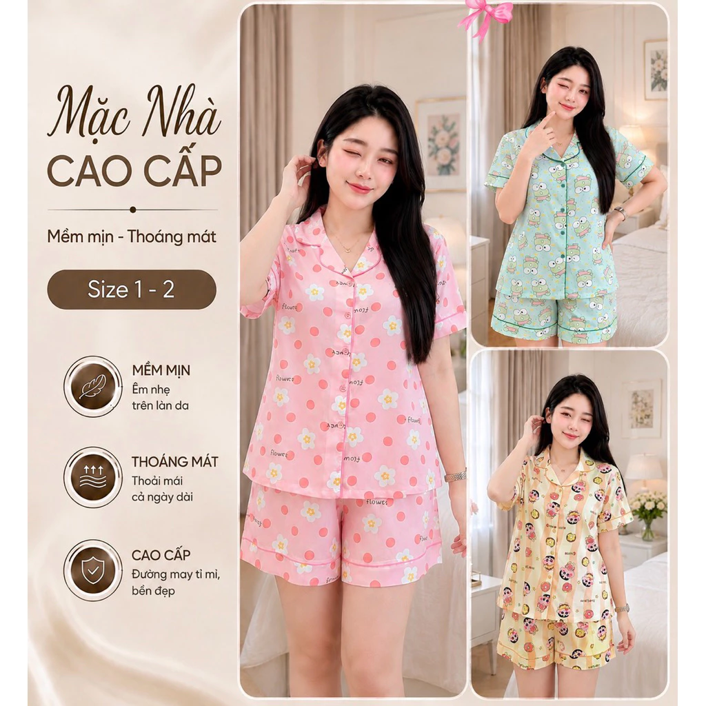 A18 Đồ Mặc Nhà Đồ Ngủ Nữ Quần Đùi Vải Tôn 2da Mát Mẻ Mùa Hè Nhiều Màu Có Size 40-75Kg