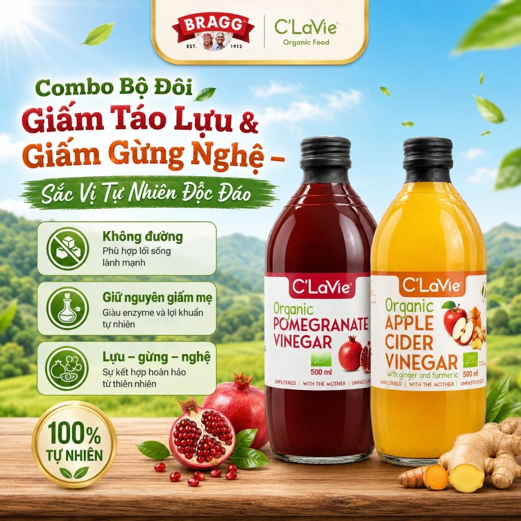 Combo Bộ Đôi Giấm Lựu C’LaVie 500ml & Giấm Táo Gừng Nghệ C’LaVie 500ml – Sắc Vị Tự Nhiên Độc Đáo