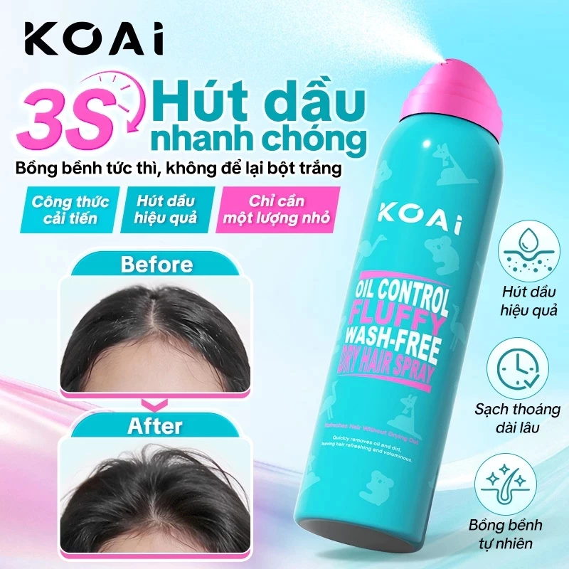 Xịt gội khô KOAI Dry Shampoo Spray 150ml Kiềm dầu nhanh, tóc bồng bềnh tự nhiên, hương hoa cao cấp