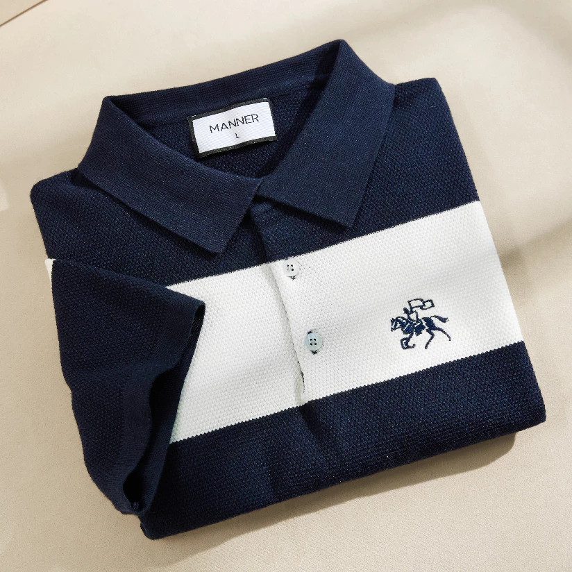 Áo Polo Dệt Kim Nautical Knitted Kẻ Sọc Thêu Ngựa,Cotton Cao Cấp Thoáng Mát, Form Gọn Gàng, Lịch Sự, Tinh Tế - MANNER