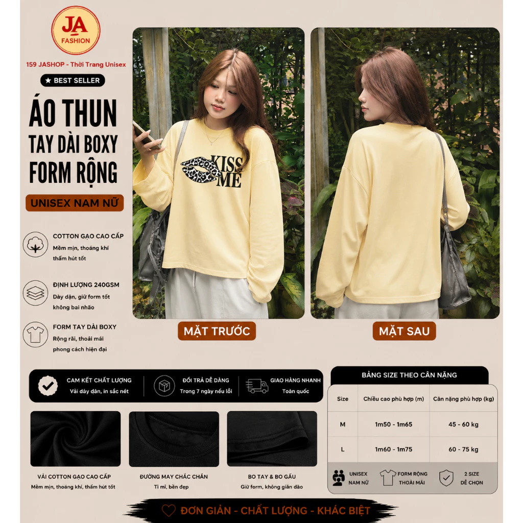 Áo Thun Tay Dài Form Rộng Nữ In Hình Môi KISS ME Áo Phông Cotton Thời Trang