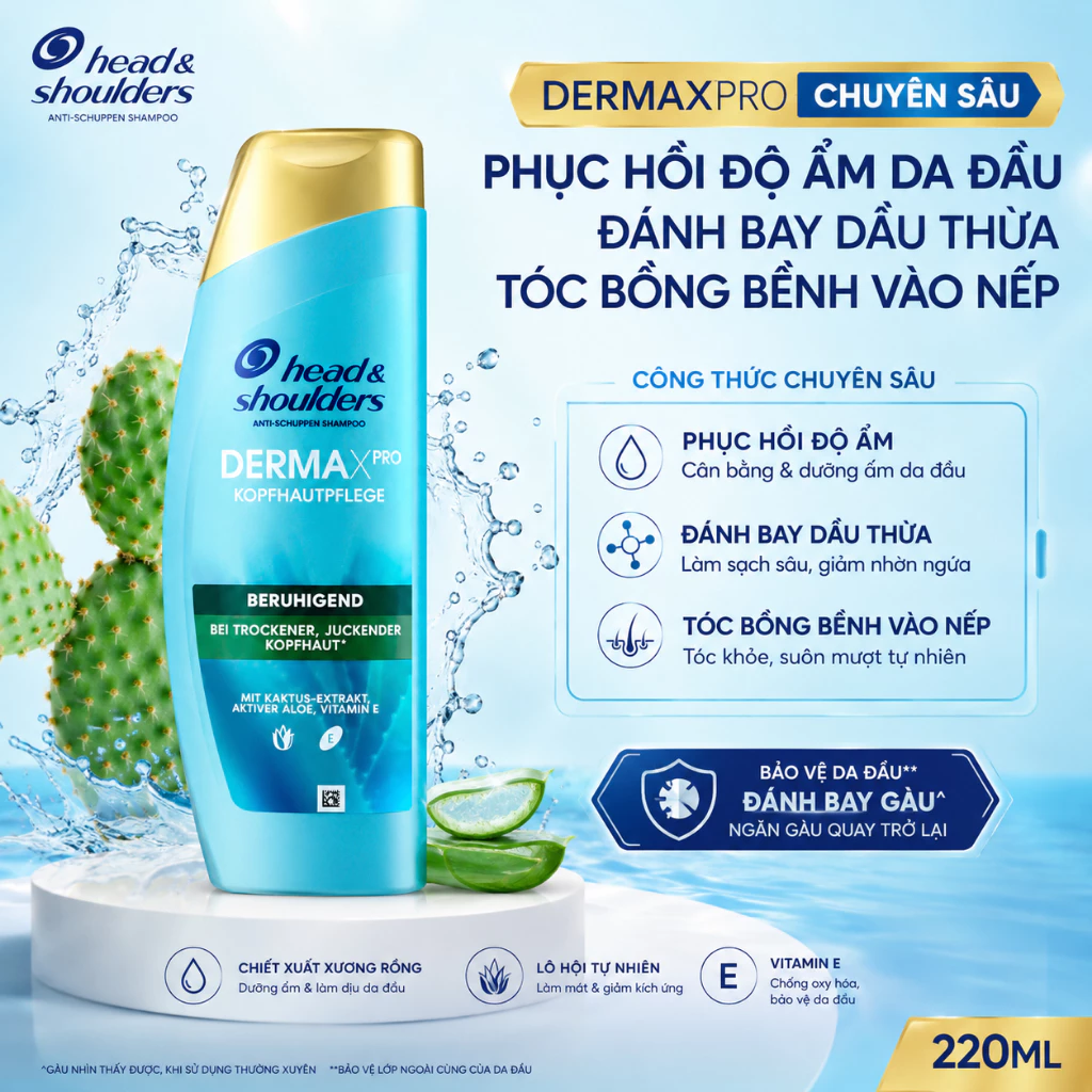 Dầu gội sạch gàu Head & Shoulders DermaXPRO phục hồi da đầu giảm ngứa tóc bồng bềnh