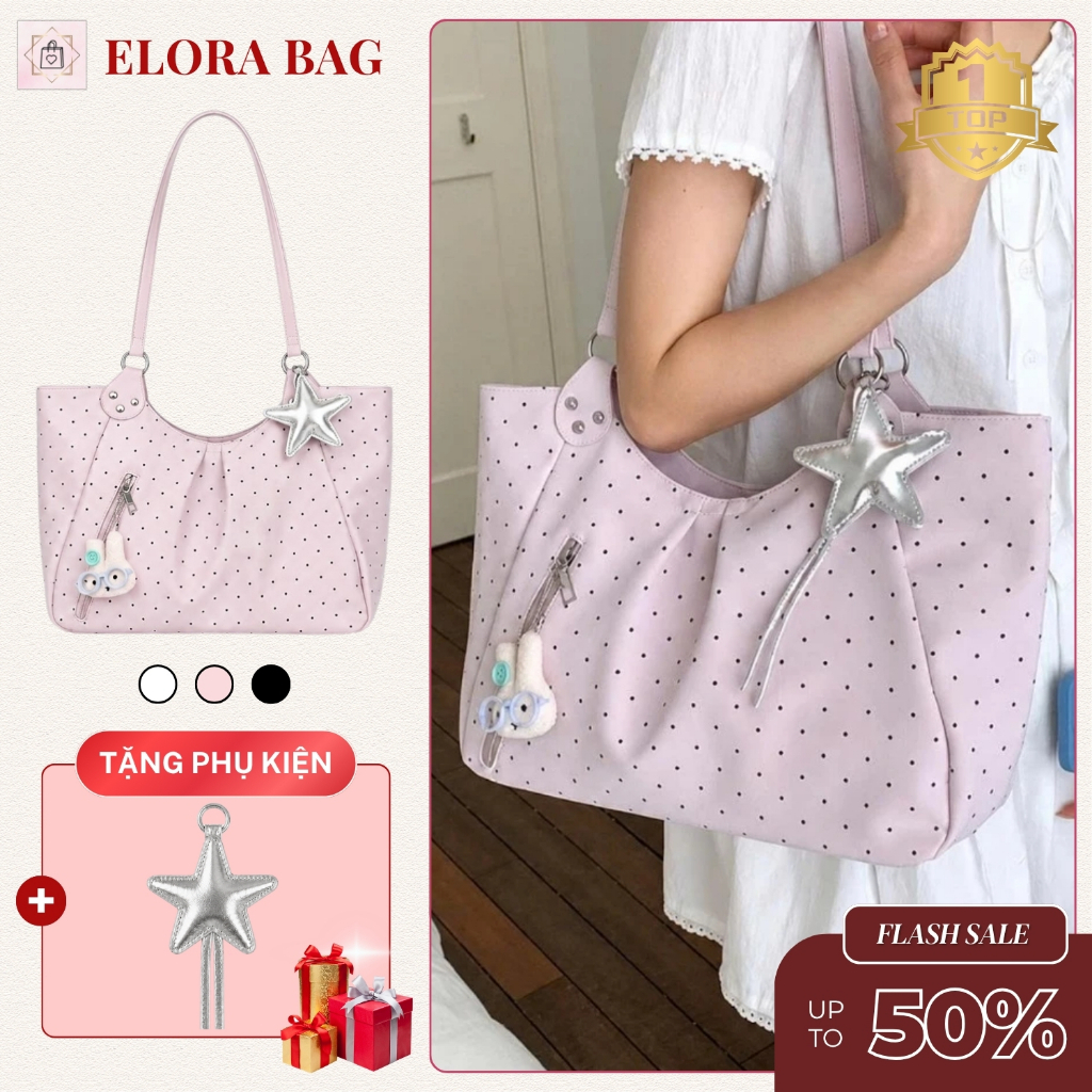 𝐂𝐓𝟎𝟎𝟏 - Túi xách nữ đeo vai đeo chéo họa tiết chấm bi da pu, túi tote pastel…
