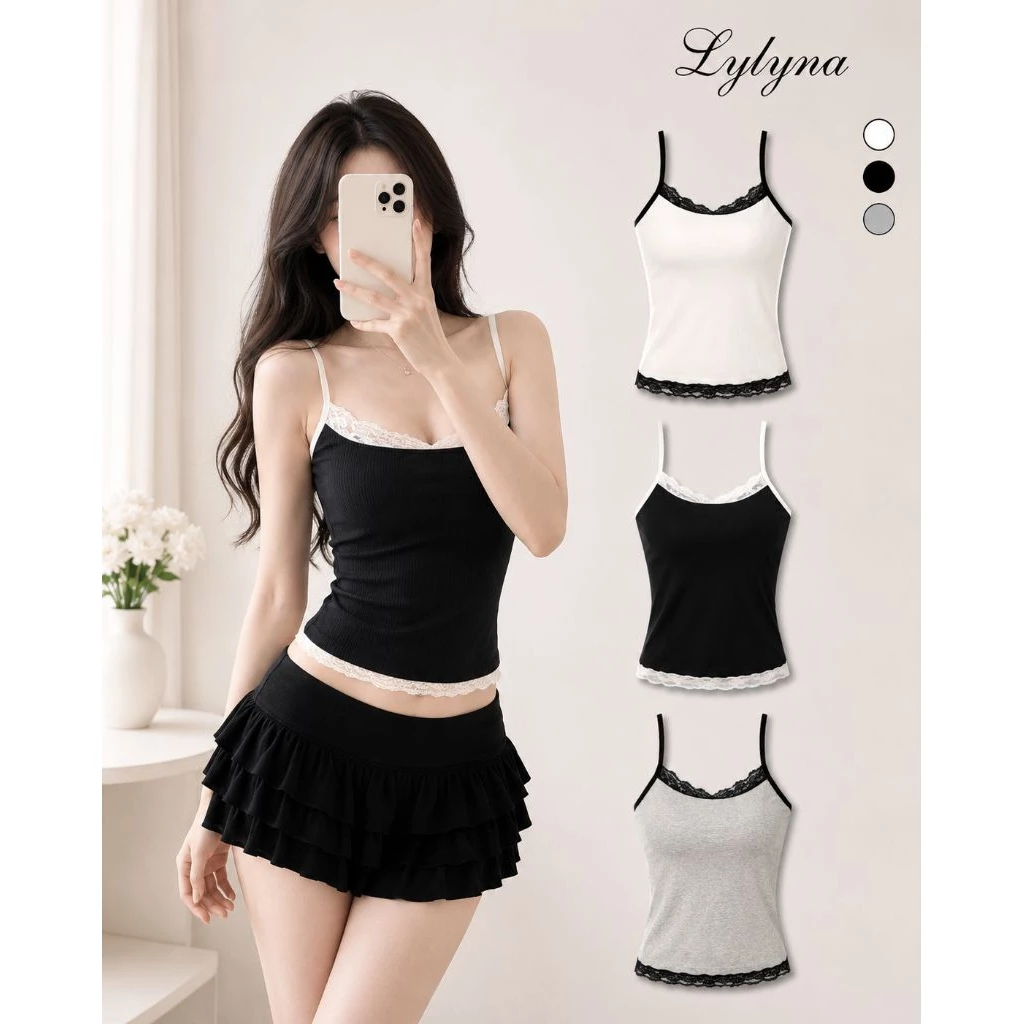 Áo croptop hai dây ren ngực có vân ôm body, áo hai dây sexy quyến rũ LYLYNA 051