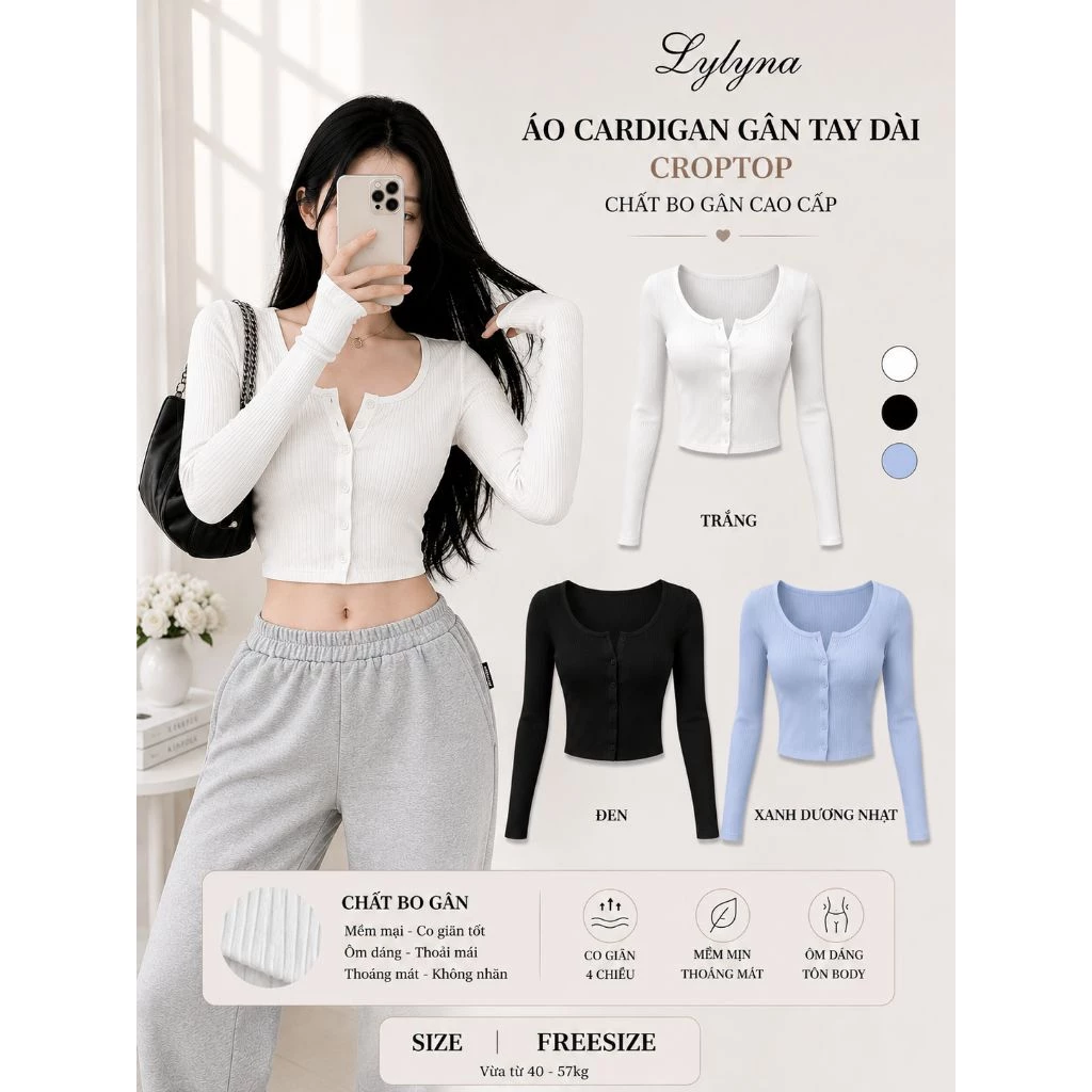 Áo crtoptop thun nữ dài tay cài nút thật - LYLYNA A036