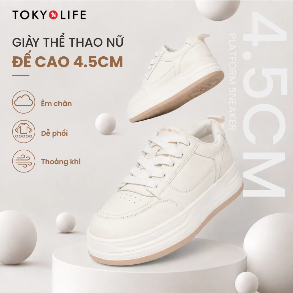 Giày thể thao nữ TOKYOLIFE êm chân thoáng khí đế cao 4.5cm dễ phối cho mọi dịp 40004373/40005443