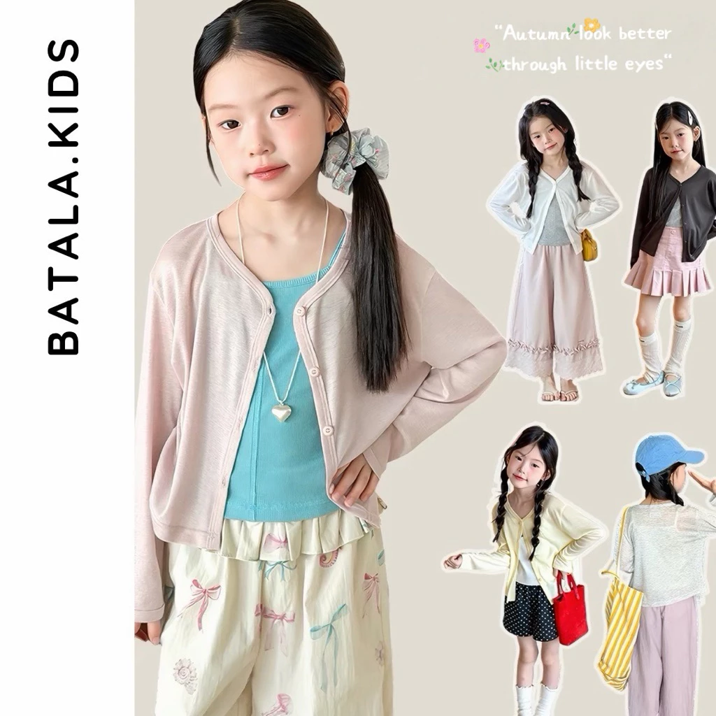 Áo khoác mỏng bé gái Batala Kids,  ÁO CARDIGAN THUN GIẤY 4 MÀU dễ thương cho bé 10-24kg