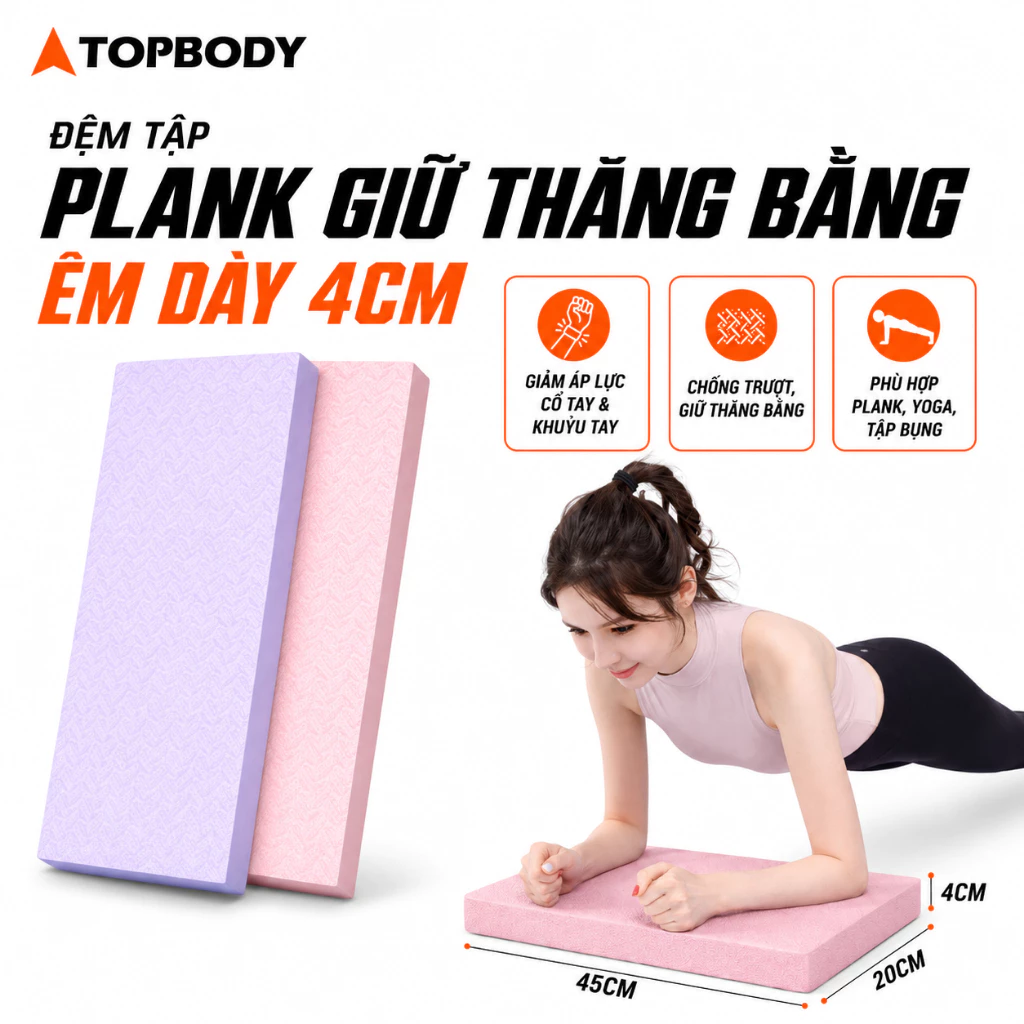 Thảm Tập Yoga Giữ Thăng Bằng, Đệm Tập Plank, Kê Gối Tiện Lợi Dày 2-4 Cm DEMPL01