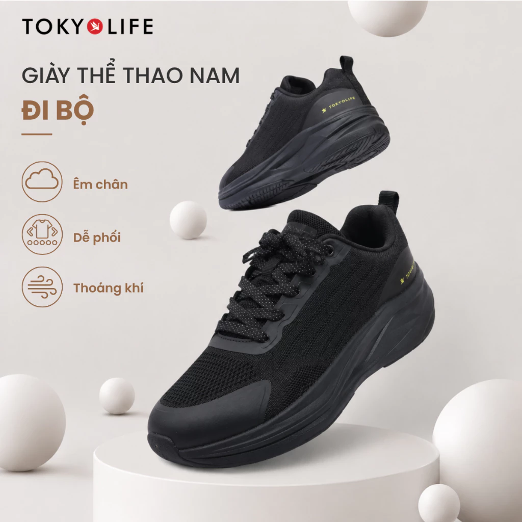 Giày thể thao nam TOKYOLIFE đi bộ êm chân thoáng khí thấm hút mồ hôi siêu nhẹ trợ lực tốt 40005785
