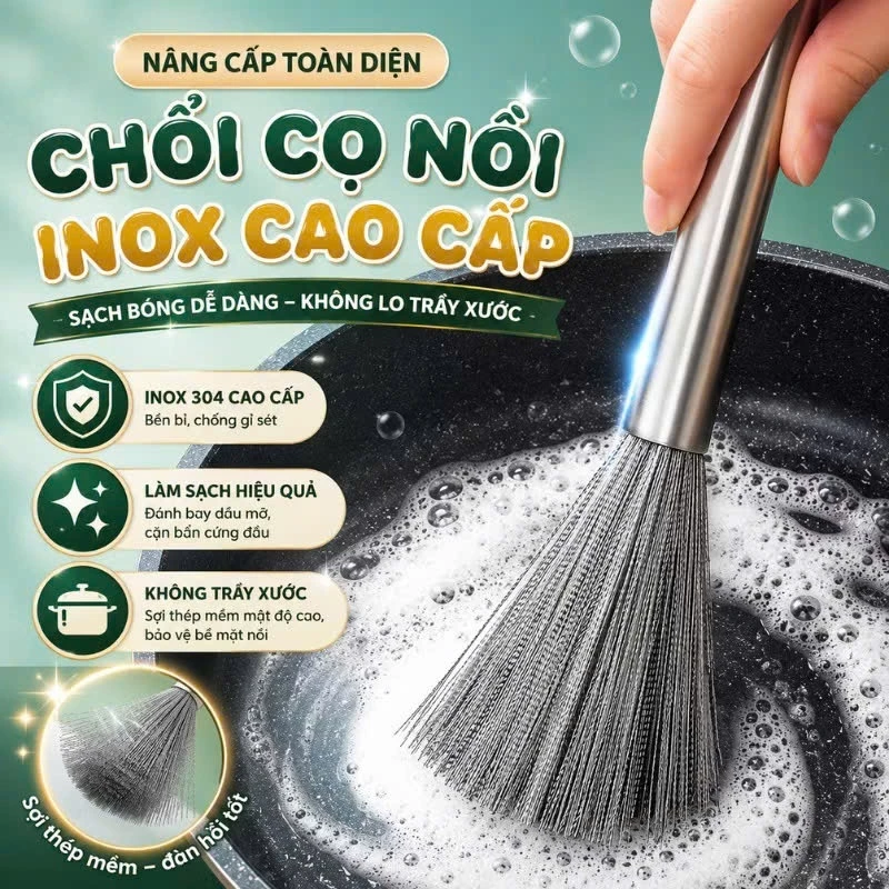 Combo 3 Chổi Cọ Nồi Inox Cao Cấp Không Gỉ, Có Tay Cầm Dễ Dàng Cọ Rửa Đánh Bay Mọi Vết Bẩn Cứng Đầu