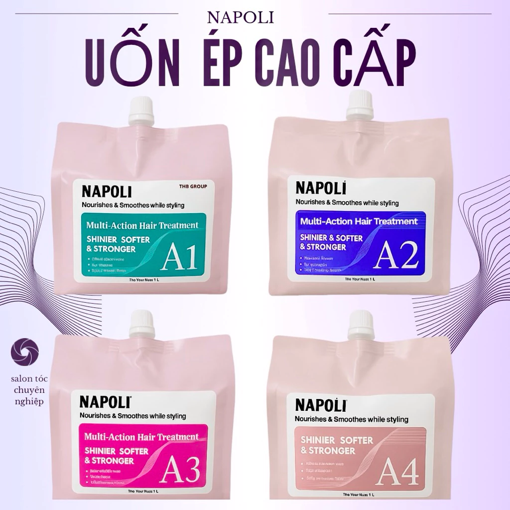 Uốn ,ép dập duỗi tóc napoli 1000ml x2 cao cấp ,uốn căng sóng ,ép thắng bóng định hình mềm mượt dưỡng mềm mượt chính hãng