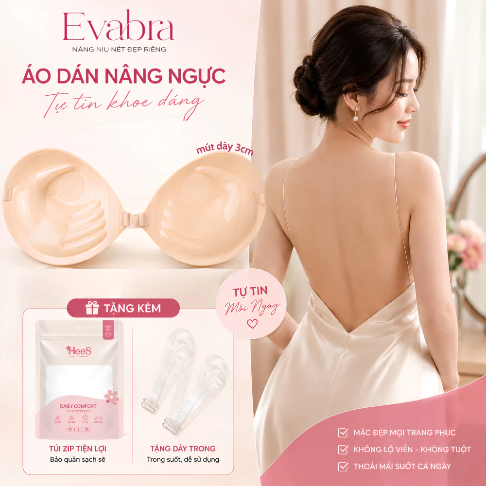 [MUA 1 TẶNG 2] Miếng Dán Ngực EVA NIPPLES Cài Trước Siêu Nâng Ngực Siêu Dính Bàn Tay Hở Lưng H0127