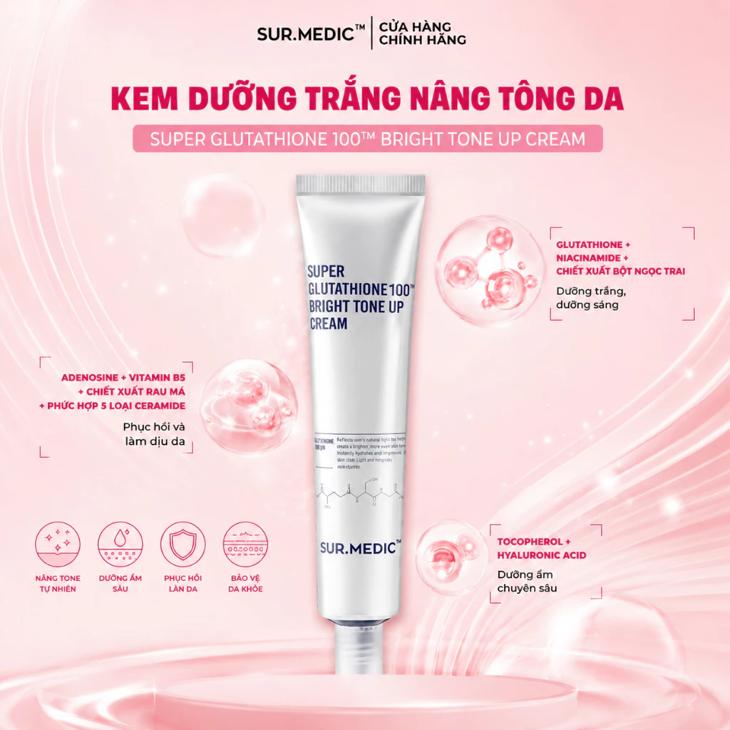 Kem Nâng Tone Da Mặt Sur.Medic Super Glutathione 100 Bright Tone Up Cream 40ml
