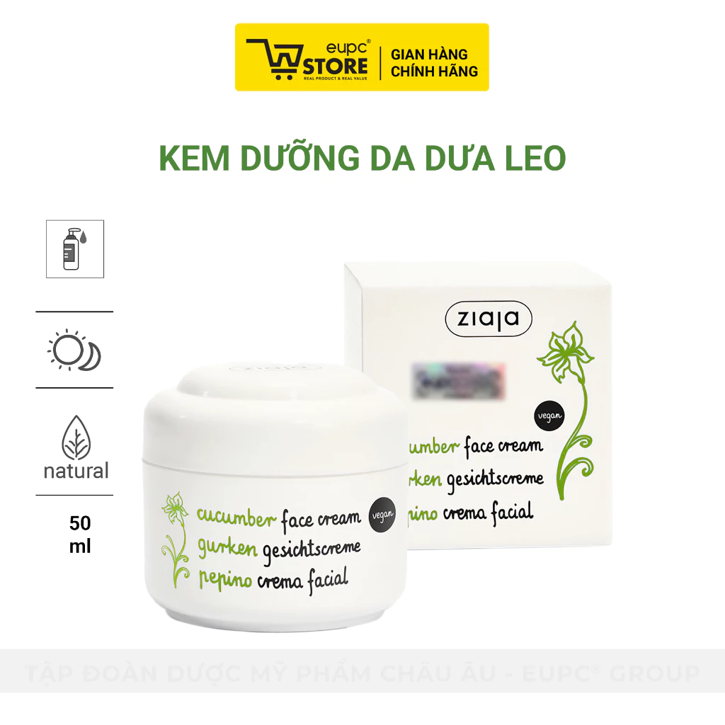 Kem dưỡng da Dưa Leo Ziaja Cucumber Face Cream 50ml - làm dịu da, cấp ẩm, làm sáng da