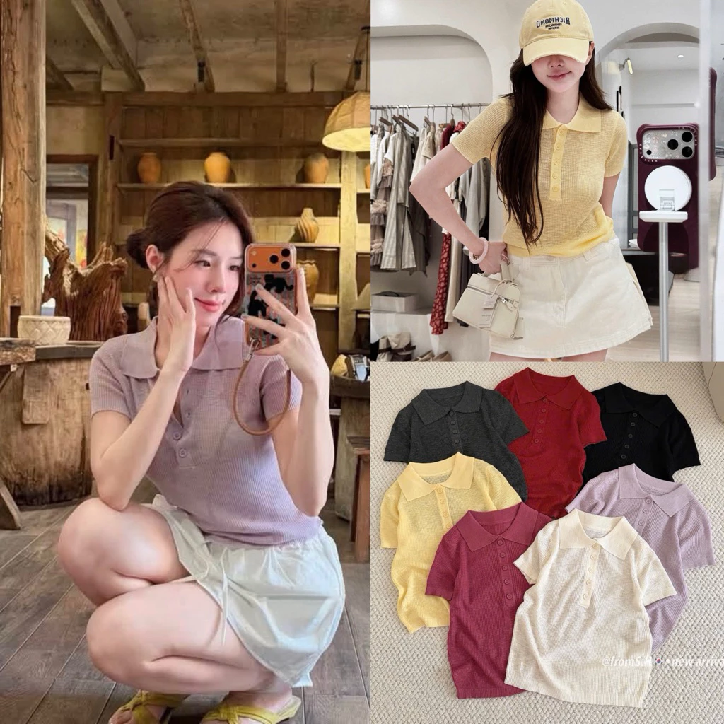 [Hàng QC Sẵn] Áo len mongtoghi cổ polo trơn 6 khuy chất mềm mại phom basic