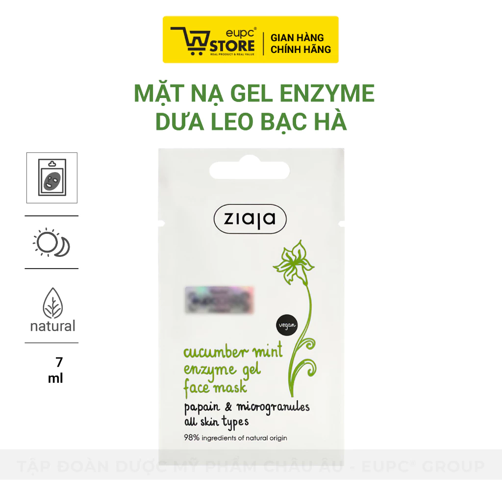 Mặt nạ gel enzyme chiết xuất Dưa Leo Bạc Hà Ziaja Cucumber Mint Enzyme Gel Face Mask 7ml - Cấp ẩm, làm dịu da