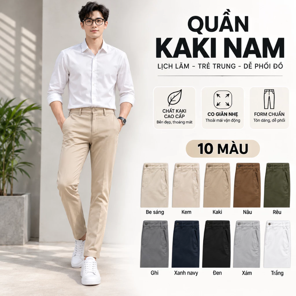 Quần Kaki Nam Dài MISFIT Form Slim Co Giãn Nhẹ, Quần Kaki Công Sở Nam Ống Đứng Trẻ Trung Dễ Phối Đồ