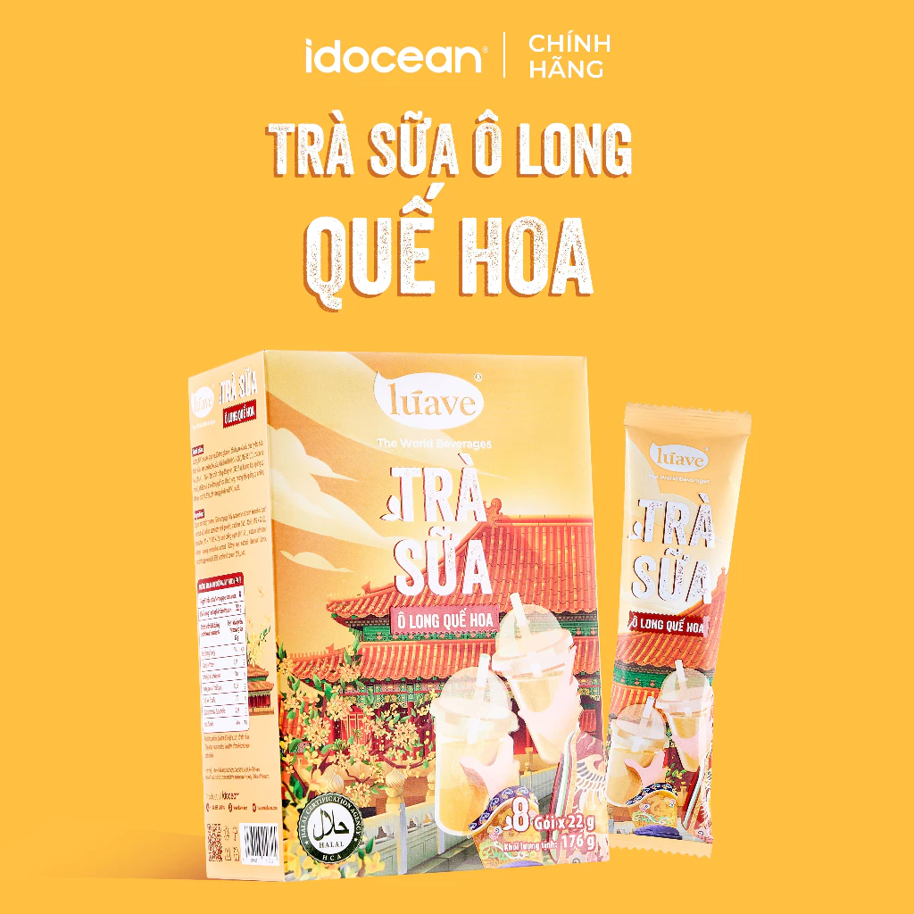 Hộp 8 ly trà sữa Ô Long Quế Hoa Lúave – Chiết xuất từ lá trà tươi – Hương quế hoa thanh tao, trà ô long dịu nhẹ