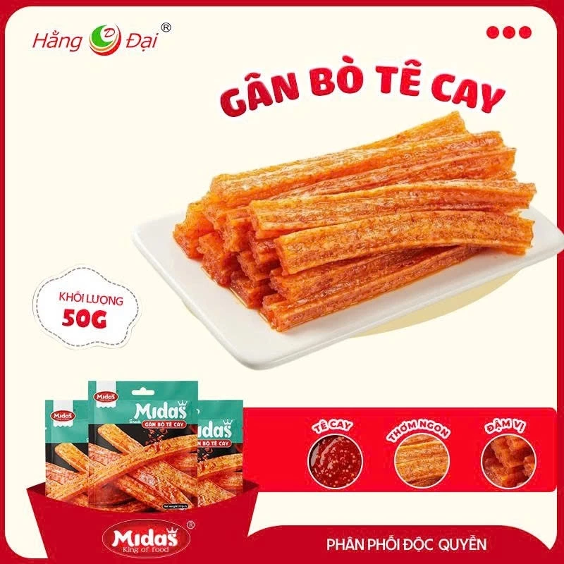 Combo 20 Gói Gân Bò Tê Cay Midas 50g -  Ăn Vặt Cay Đậm Vị Thơm Ngon