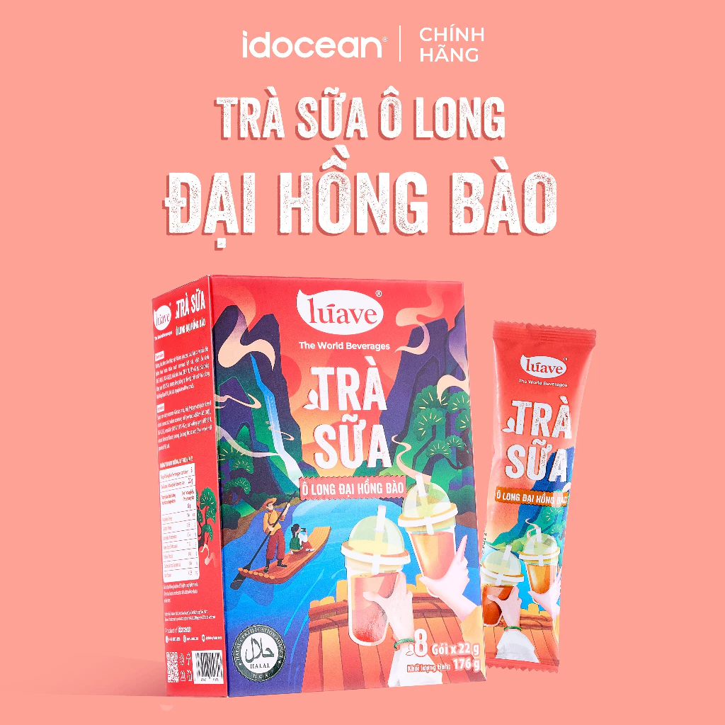 Hộp 8 ly trà sữa Ô Long Đại Hồng Bào Lúave – Chiết xuất từ lá trà tươi – Hương trà rang đặc trưng, hậu vị ngọt kéo dài