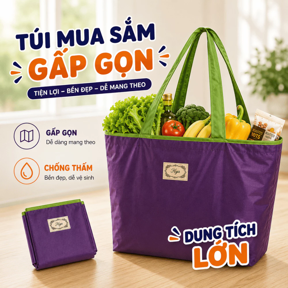 Túi Đi Chợ Đựng Đồ Đa Năng Gấp Gọn Cỡ Lớn Chống Nước TORO, Túi Tote Đi Làm Mua Sắm Tiện Lợi Chịu Tải