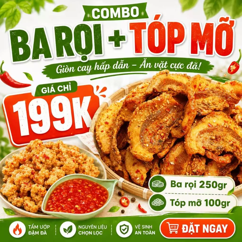 Combo Ăn Vặt VITOT Ba Rọi Tóp Mỡ -  Đậm Vị Giòn Cay - Ăn Liền Tiện Lợi