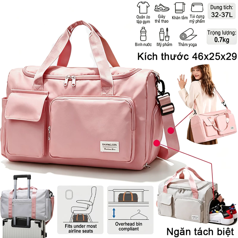 Túi xách du lịch có ngăn để giày gắn vali tiện lợi MẪU MỚI cao cấp chống nước kèm dây đeo chéo đựng đồ du lịch.1319