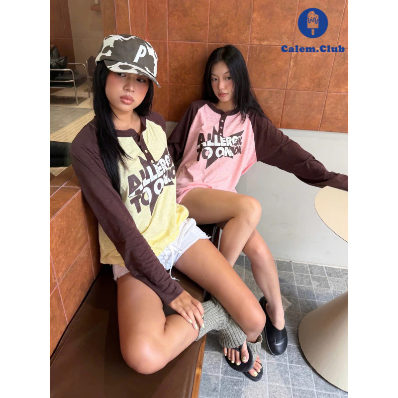Calem.Club- Áo thun tay dài raglan ALLERGIC TO ONION áo kiểu form rộng unisex nam nữ vải thun xược thoáng mát