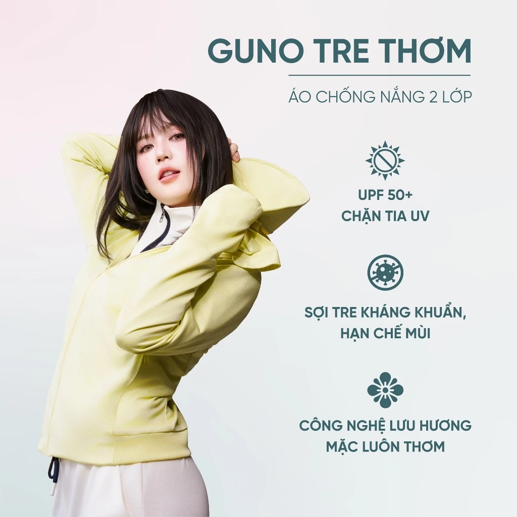 [HOT] Áo Chống Nắng GUNO Tre Thơm 2 Lớp Chống Tia UV Thoáng Khí Mũ Rộng Vành Che Trán 26AG22/AB23