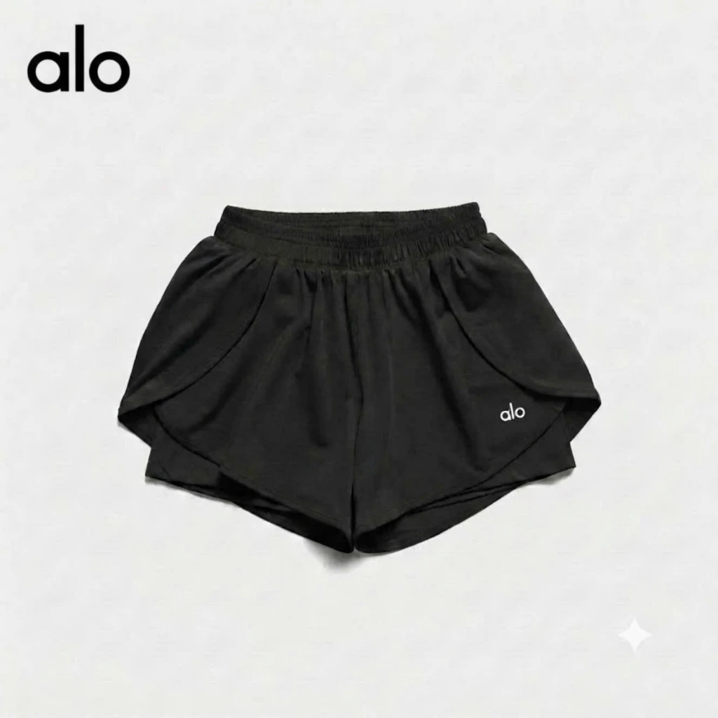Quần Đùi Short Thể Thao Al0 Nữ Thun Lạnh 2 Lớp Có Túi Trong Tập Gym, Pickle Ball, Yoga Nữ Logo thêu thiết kế xẻ bầu