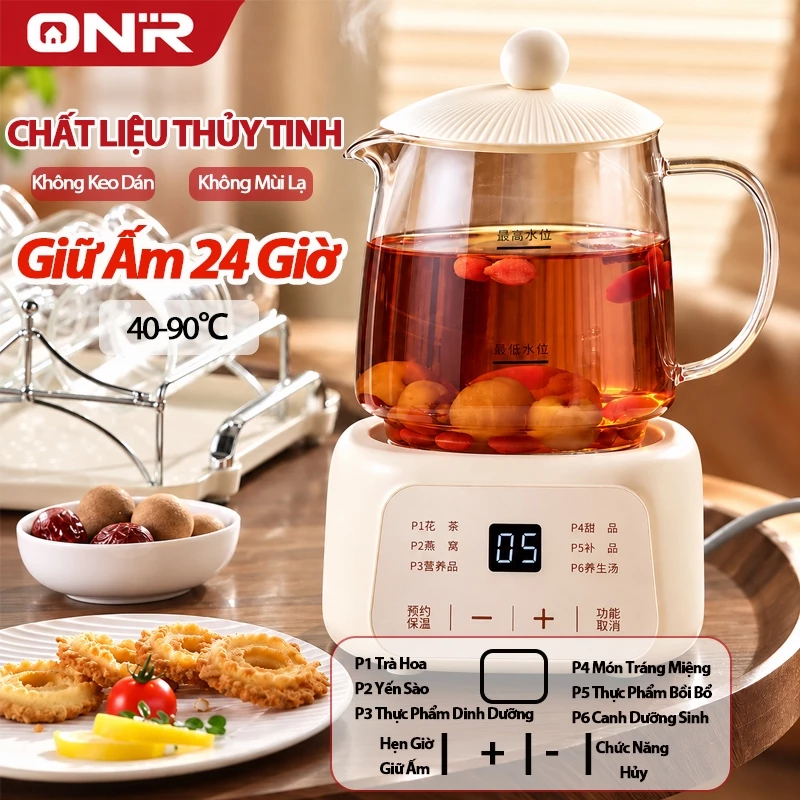 Ấm Đun Nước Điện Thủy Tinh, Giữ Nhiệt 24 Giờ, Điều Chỉnh Được Nhiệt Độ, Ấm Pha Trà Dưỡng Sinh