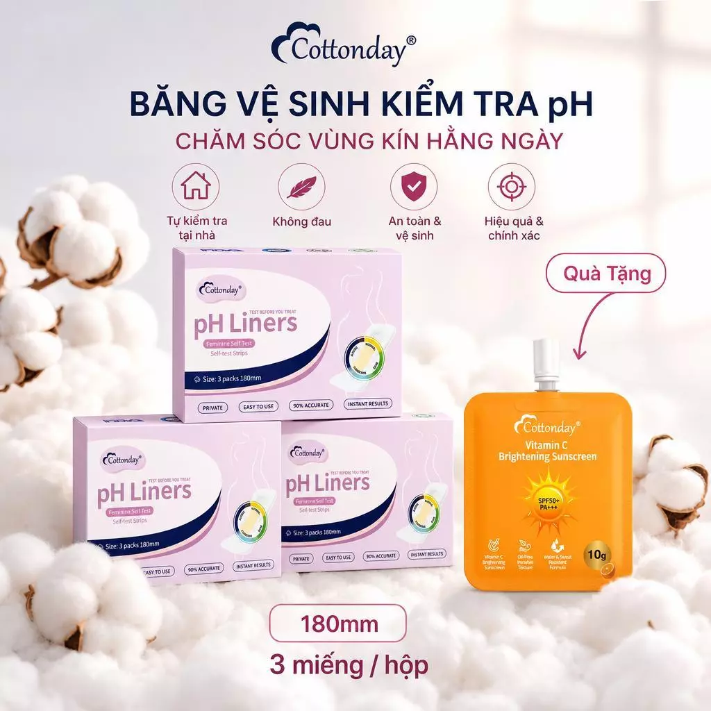 【Live】Cottonday pH Liners 3 Hộp (9 Miếng) | Miếng Lót Tự Test pH Vùng Kín, Hỗ Trợ Theo Dõi Khí Hư, Mùi Lạ, Ngứa Ngáy