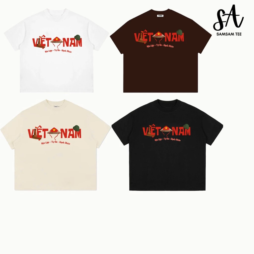 áo thun VIỆT NAM - ĐL TD HP Nón Cối Unisex form oversize Chất Cotton 250gsm