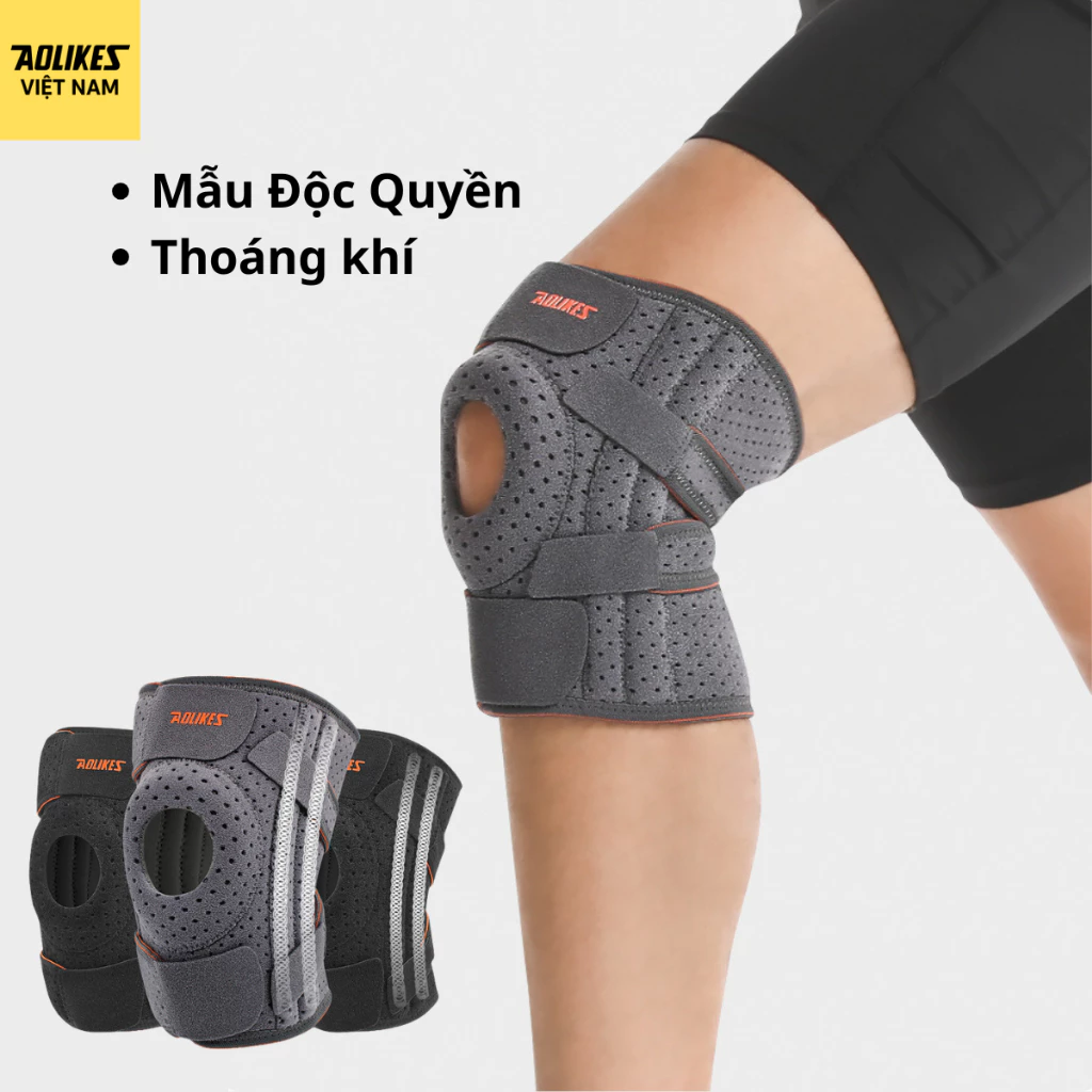 Bó Gối Thể Thao AOLIKES 7611 Có Lỗ Thoáng Khí, Lò Xo Trợ Lực, Silicone Bảo Vệ Đầu Gối, Chống Trượt, Chạy Bộ, Tập Gym, Cầ