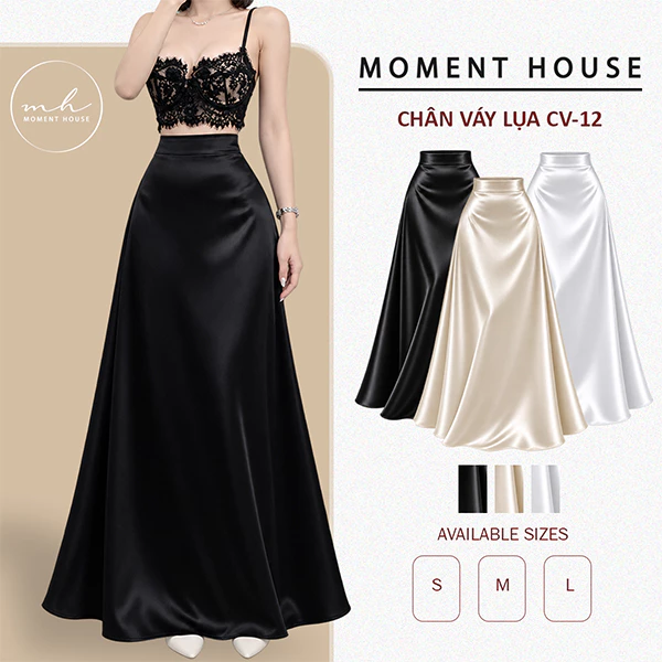 CHÂN VÁY LỤA HÀN CHÂU, hàng may 2 lớp, form siêu dài, bo eo đánh hông cực đỉnh, siêu hack dáng dễ phối đồ (CV-12) 100cm