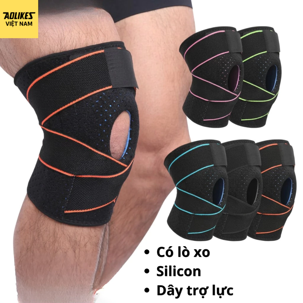 Đai Bảo Vệ Đầu Gối AOLIKES 7908 Có Lò Xo Trợ Lực, Đệm Silicon Chống Va Đập, Dây Quấn Điều Chỉnh, Bó Gối Thể Thao Chạy Bộ