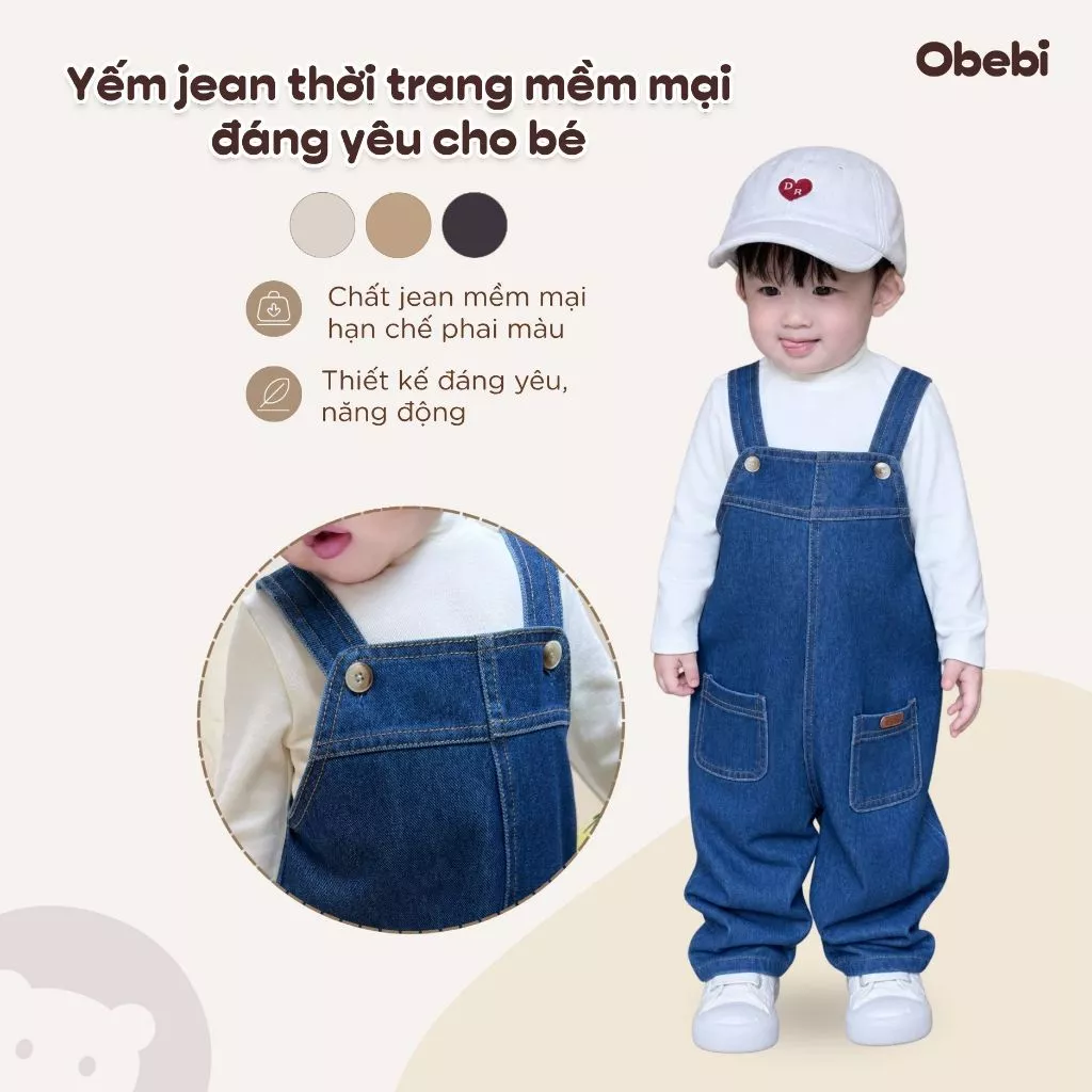 Quần Yếm Vải Jeans Thời Trang Thu Đông Đi Học Đi Chơi Chất Liệu Mềm Mại Cho Bé Trai Bé Gái Từ 9 - 22kg Y135