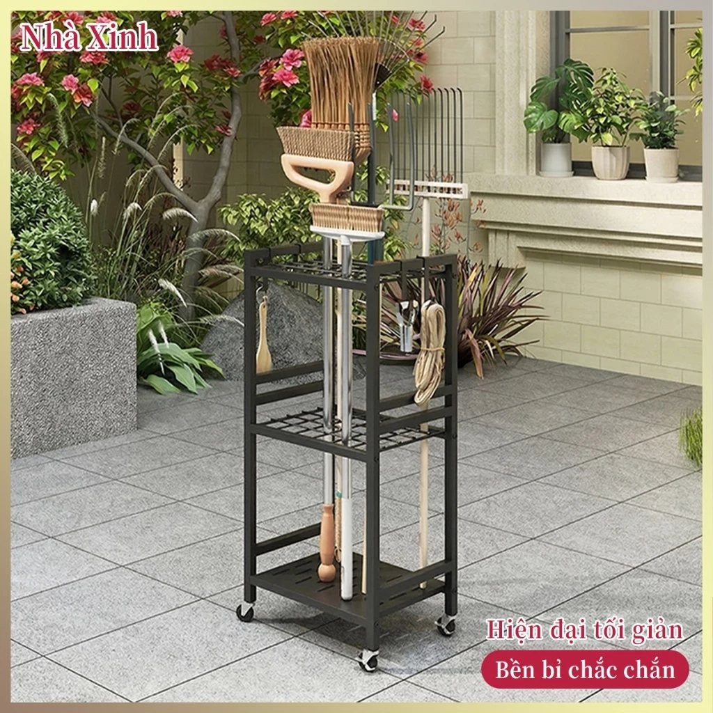 Kệ Để Cây Lau Nhà Chổi Đa Năng Khung Thép Có Bánh Xe 360 Độ Cho Nhà Tắm Ban Công Tiện Lợi Cao Cấp Hot Trend 2026
