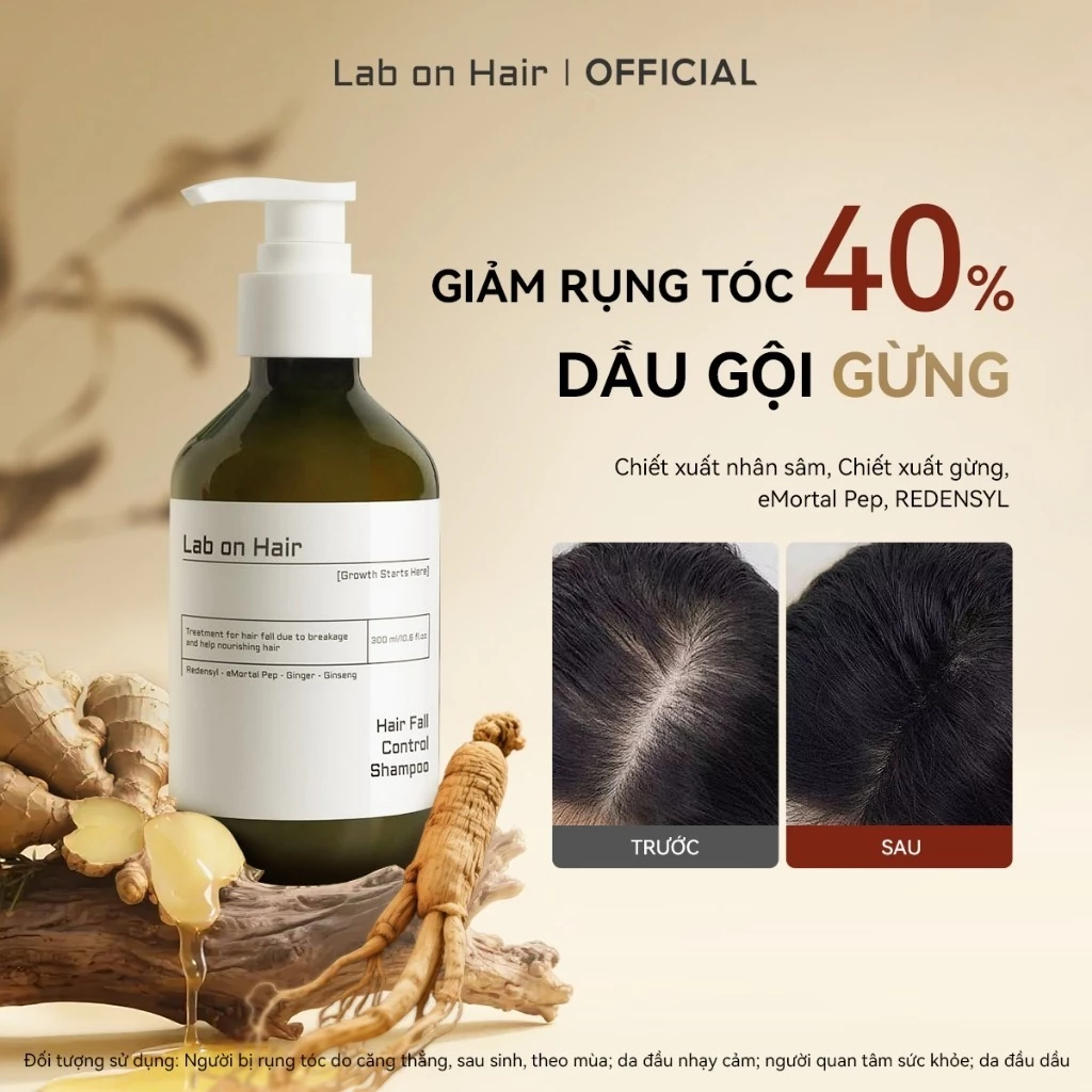 Dầu gội mọc tóc Lab On Hair Nhân sâm Redensyl cải thiện tình trạng rụng tóc dầu gội gừng 300ml dưỡng tóc