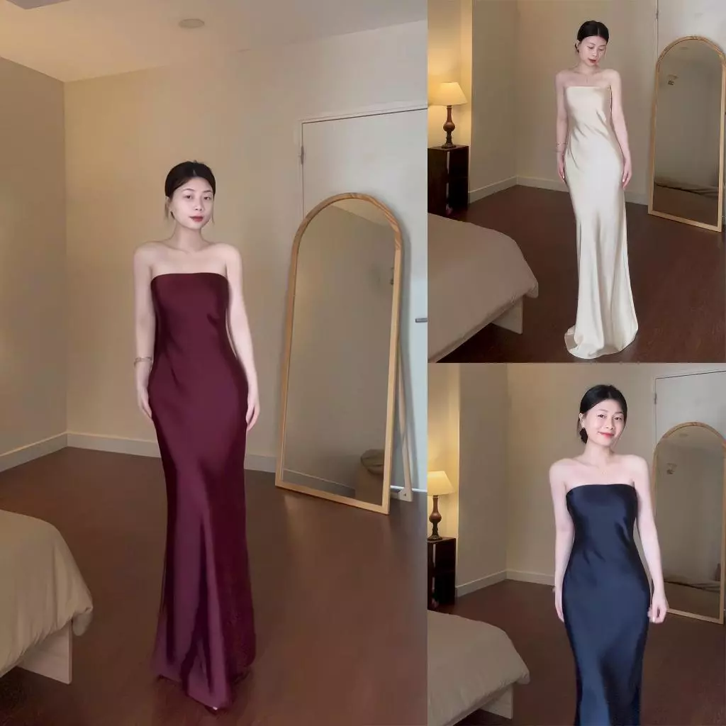SVIP Đầm Lụa Cúp Ngực form dài dự tiệc,Váy lụa Hàn châu cao cấp sang chảnh tôn dáng gợi cảm